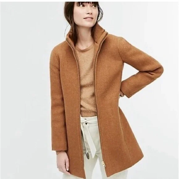 J Crew NWT Coat Jacket Tan Brown Italian Wool Stadium Cloth NELLO GORI - Picture 2 of 5